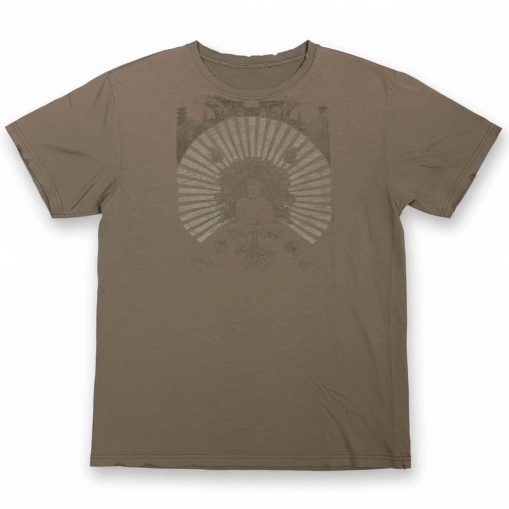 Y2K Stranded Grunge Emo Green Goth Buddah Distressed Skater T-Shirt Men's M